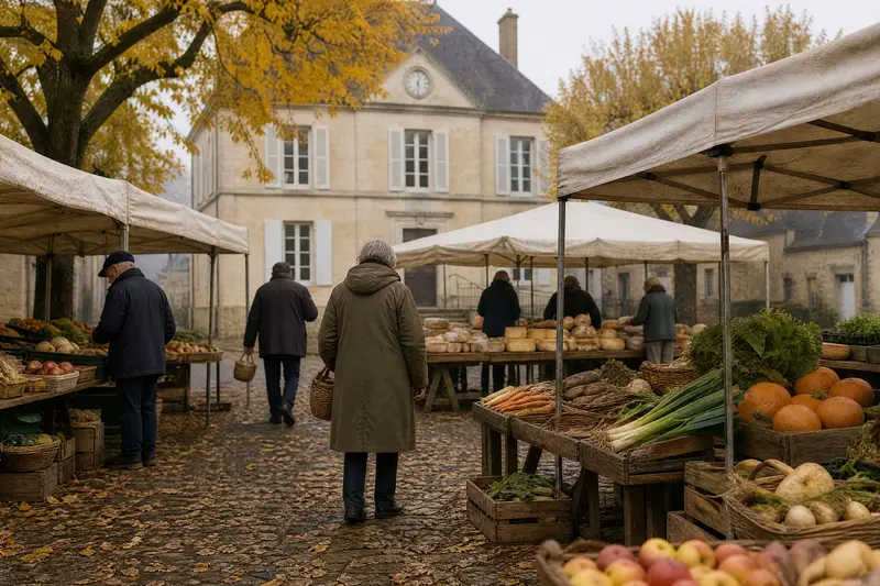 Le marché du samedi matin sur la place du Tilleul.